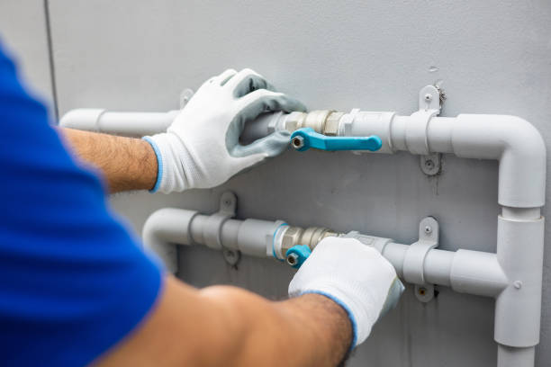 istock Male Plumber worker installation pipe system use tape measure level for calculate. Plumbing checking service and repair. 1334405828