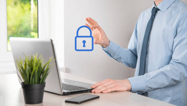 istock Cyber security network. Padlock icon and internet technology networking. Businessman protecting data personal information on tablet and virtual interface. Data protection privacy concept. GDPR. EU. 1334407923
