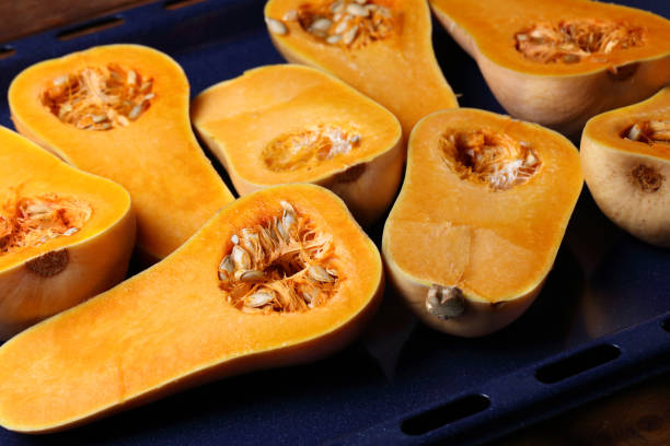istock Raw organic butternut squash cut in half 1334411951