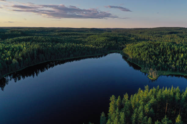 istock Finland lake nature beautiful sunset arial view 1334412081