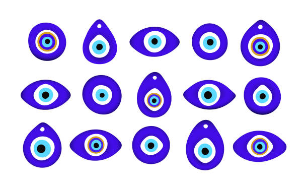 blau orientalischer böser blick symbol amulett flacher stil design vektor illustration. - evil eye beads stock-grafiken, -clipart, -cartoons und -symbole