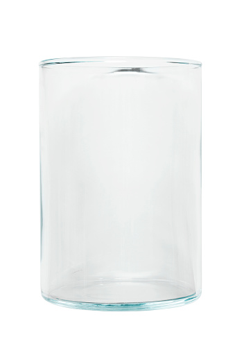 Empty cylinder glass vase isolated over white