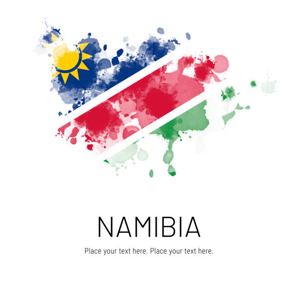 Flag of Namibia ink splat on white background. Splatter grunge effect. Copy space. Solid background. Text sample.