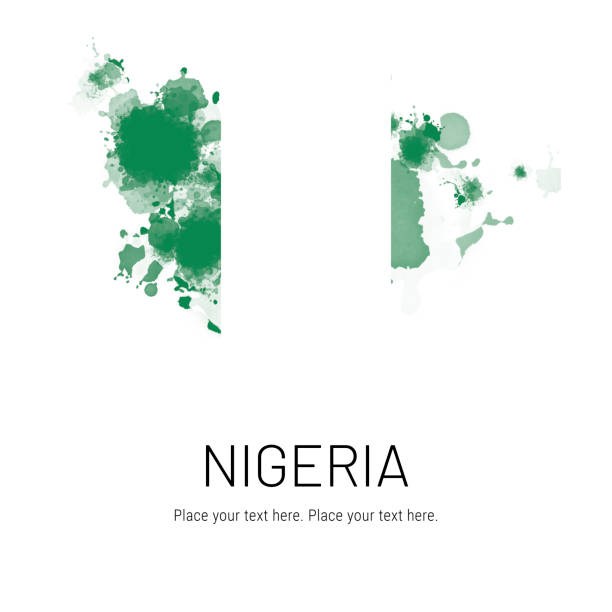 Flag of Nigeria ink splat on white background. Splatter grunge effect. Copy space. Solid background. Text sample.