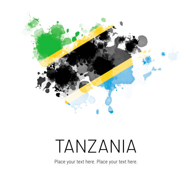 Flag of Tanzania ink splat on white background. Splatter grunge effect. Copy space. Solid background. Text sample.