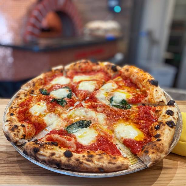 close-up of a freshly cooked pizza