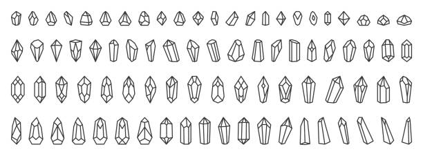 ilustraciones, imágenes clip art, dibujos animados e iconos de stock de icono de arte de línea de minerales de cristal. gema de cristal vectorial de colección. trazo editable - crystal bright diamond gem