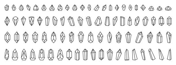 ilustrações, clipart, desenhos animados e ícones de ícone de arte da linha de minerais de cristal. coleção vetorial crystal gem. traçado editável - crystal bright diamond gem