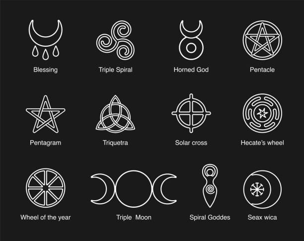 Wiccan And Pagan Symbols Pentagram Triple Moon Horned God Triskelion Solar  Cross Spiral Wheel Of The Year Vector Stock Clipart Stock Illustration -  Download Image Now - iStock