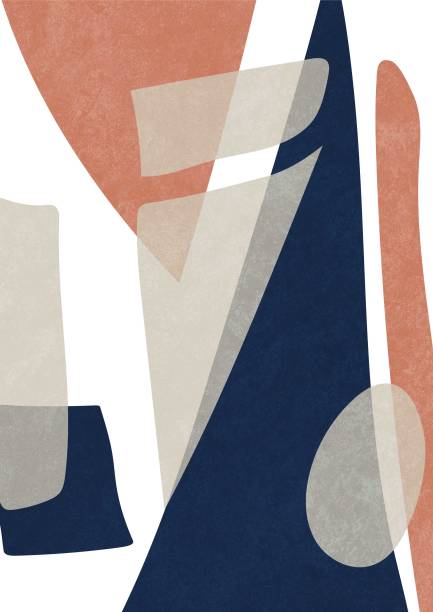 istock Modern mid century artwork with overlapping abstract shapes in warm and cool tones. Trendy Scandinavian art for print, card, poster, background and art product. 1334425332