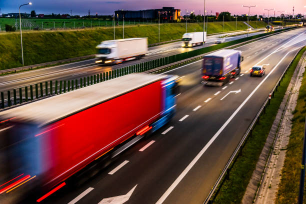 istock Trucks on six lane controlled-access highway in Poland 1334426869