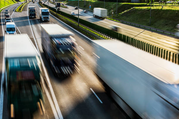 istock Trucks on six lane controlled-access highway in Poland 1334426973