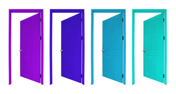 istock Group of wooden doors isolated on white background 1334428902