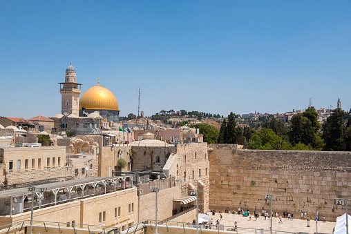 Jerusalem temple mount with Dome of the Rock mosque and the Wailing Wall