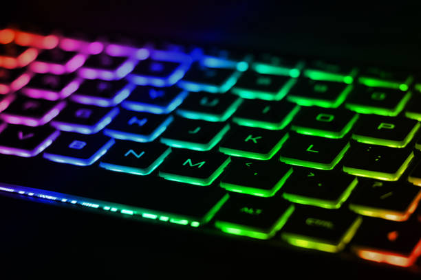 istock Beautiful colorful modern keyboard with rainbow backlight 1334434475