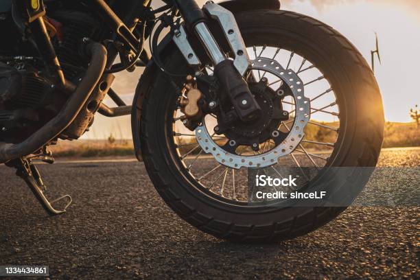 Motorcycle Parked On The Side Of The Road Motorcycle Travel Stock Photo - Download Image Now