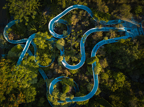 Drone View Of Abandoned Water Park In The Middle Of The Vegetation