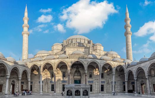Istanbul, Turkey - July 17, 2021:Suleymaniye mosque, one of the most beautiful and all-honoured mosques in Turkey.