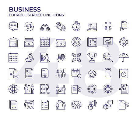 Vector Style Business Editable Stroke Thin Line Icon Set