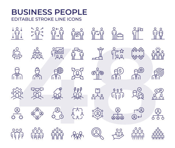 Business People Line Icons Vector Style Business People Editable Stroke Line Icon Set business stock illustrations