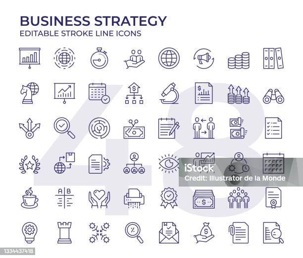 Business Strategy Line Icons-vektorgrafik och fler bilder på Ikon - Ikon, Företagande, Marknadsföring