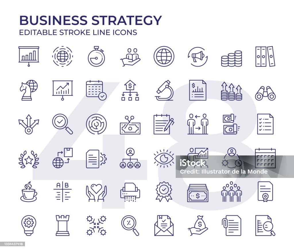 Business Strategy Line Icons Vector Style Business Strategy Editable Stroke Line Icon Set Icon stock vector