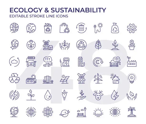 Vector illustration of Ecology And Sustainability Line Icons