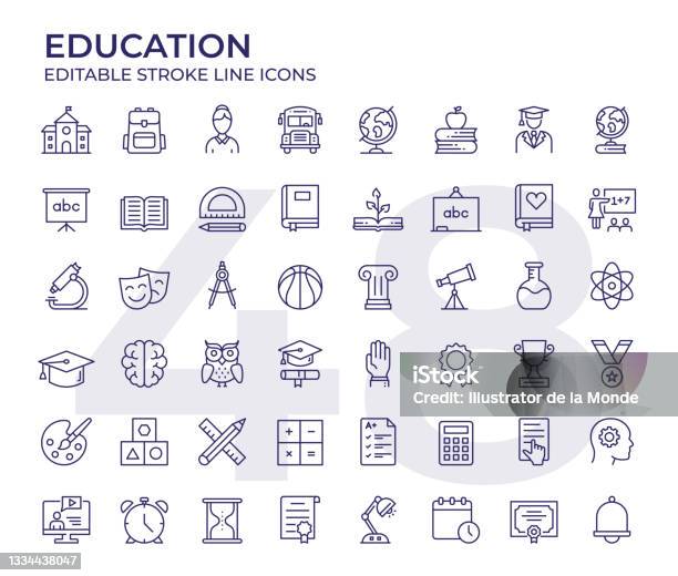 Symbole Für Bildungslinien Stock Vektor Art und mehr Bilder von Icon - Icon, Bildung, Lernen