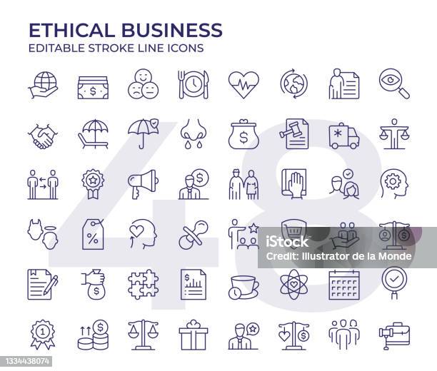 Ethische Business Line Icons Stock Vektor Art und mehr Bilder von Icon - Icon, Nachhaltige Lebensweise, Nachhaltige Entwicklung