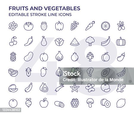 istock Fruits And Vegetables Line Icons 1334438102