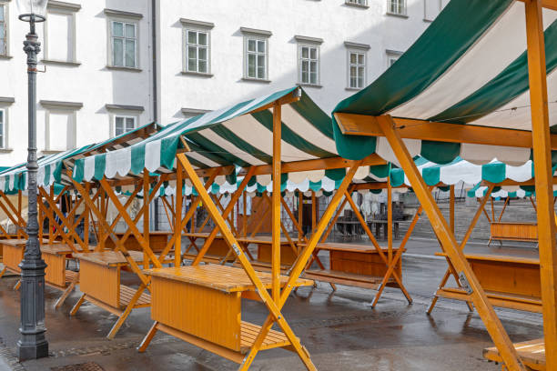 Empty Stalls at Farmers Market in Ljubljana Slovenia