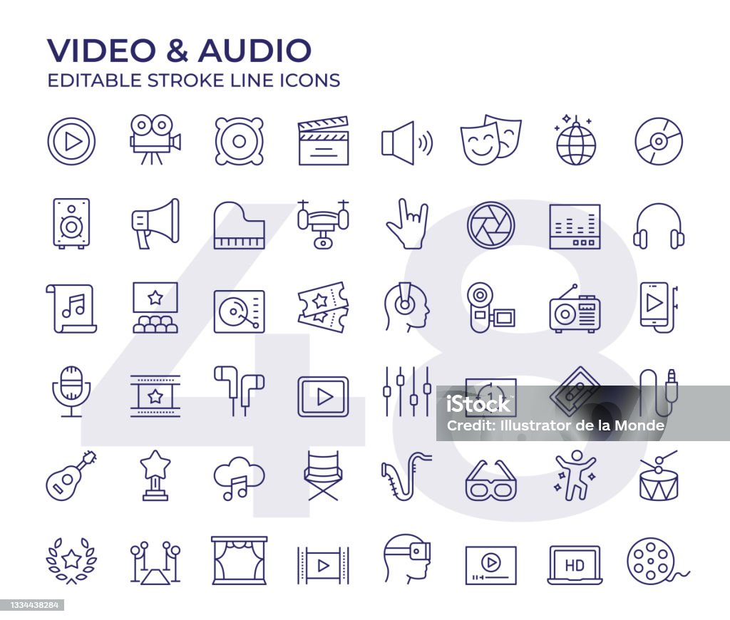 Icônes de ligne vidéo et audio - clipart vectoriel de Icône libre de droits Icônes de ligne vidéo et audio - clipart vectoriel de Icône libre de droits
