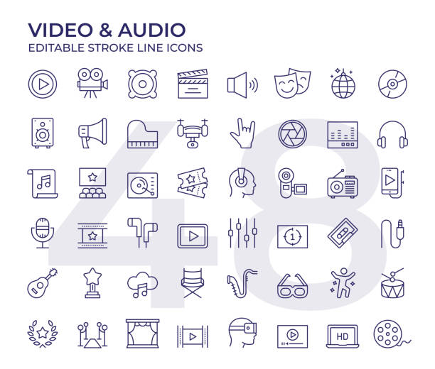 ikony linii wideo i audio - recording industry stock illustrations