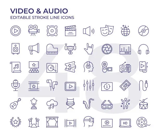 Vector illustration of Video And Audio Line Icons