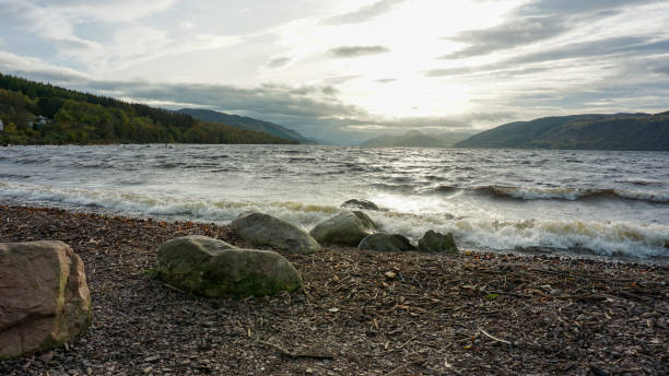 Sunset in Dores beach, Loch Ness, Scottish Highland, United Kingdom.