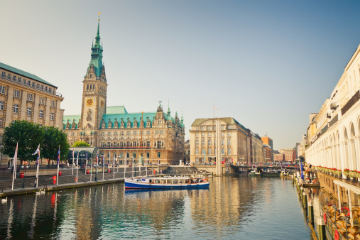 Hamburg town hall and Alster river