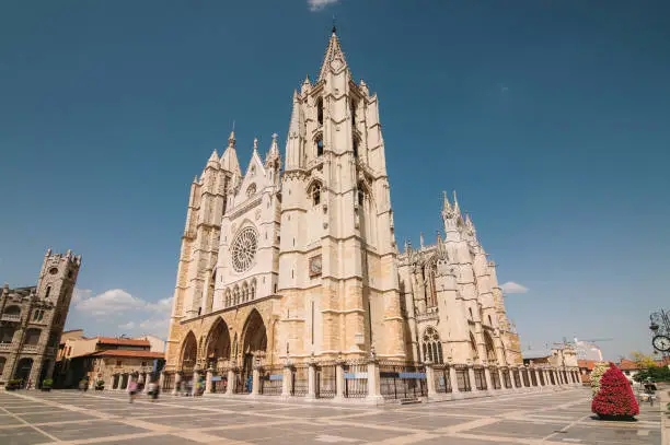 The gothic cathedral of Leon in Castilla y Leon, Spain
