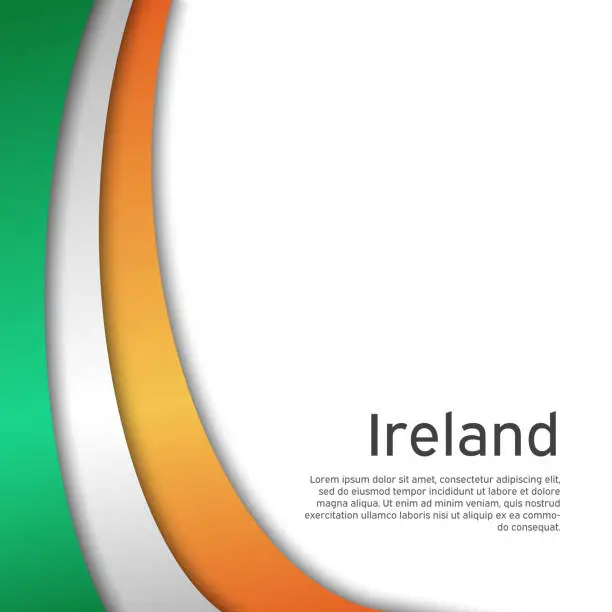 Vector illustration of Republic of ireland abstract wavy flag. Paper cut style. Creative background for patriotic, festive card design. National Poster. State irish patriotic cover, flyer. Business booklet. Vector design