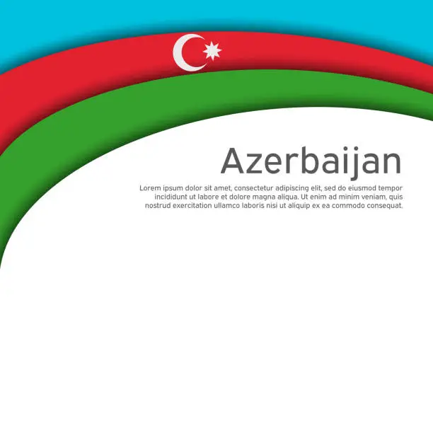 Vector illustration of Abstract waving azerbaijan flag. Paper cut style. Creative background for design of patriotic holiday card. Azerbaijan national poster. State azerbaijani patriotic cover, flyer. Vector design