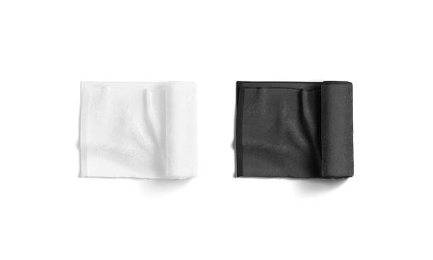 istock Blaank black and white twisted big towel mockup, top view 1334444753