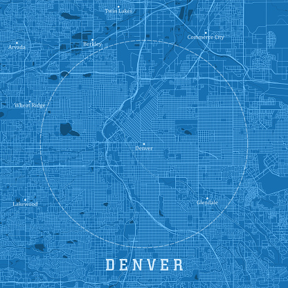 istock Denver CO City Vector Road Map Blue Text 1334445817