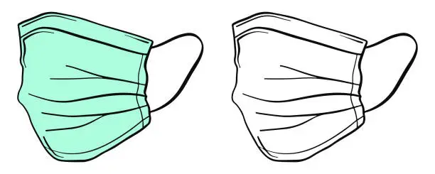 Vector illustration of Hand drawn medical mask. Face mask in sketch. Health symbol. Medicine illustration. Covid19 delta stamm