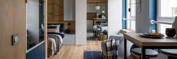 istock Modern and stylish studio apartment, panorama 1334446807