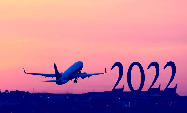 Plane is taking off with 2022 new year concept