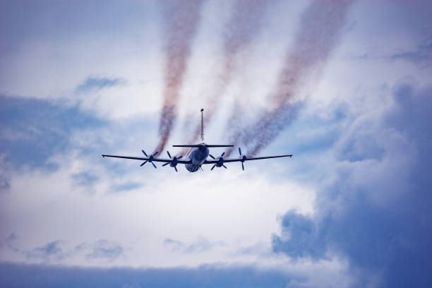 istock Flight of the retro passenger plane. 1334450590