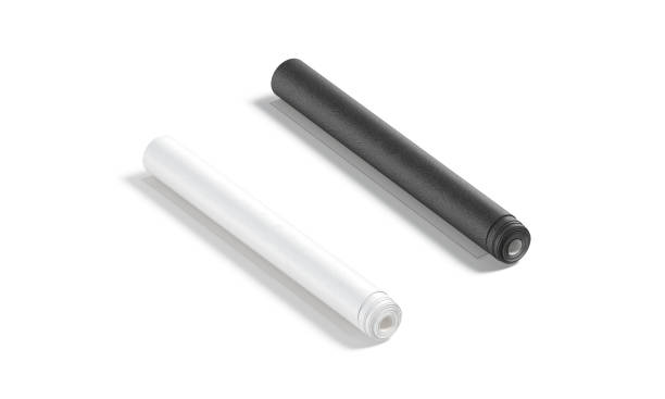 istock Blank black and white wallpaper twisted roll mockup, side view 1334454546