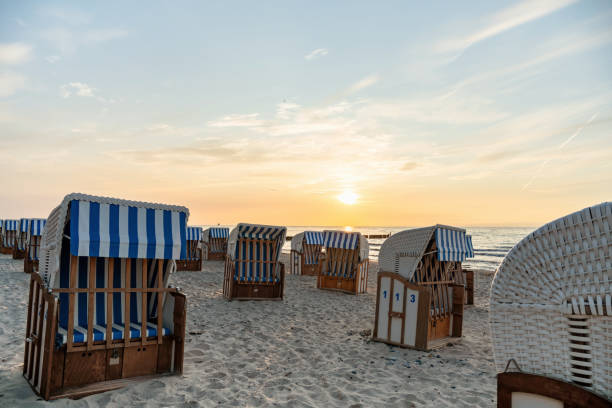 istock empty beach chairs at baltic sea at sunset 1334455506