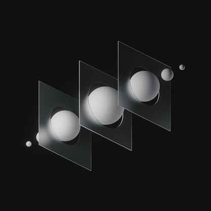 Minimalistic geometric shapes formation on black background.