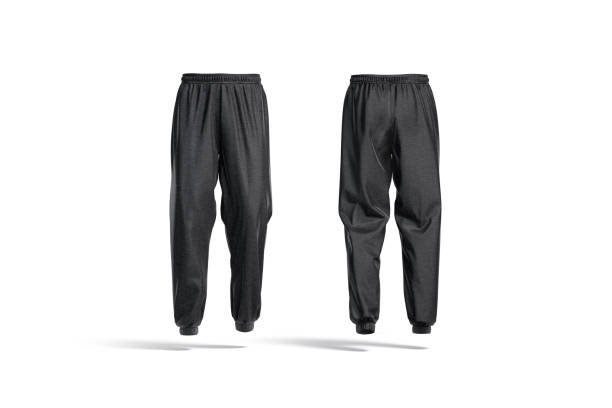 istock Blank black sport sweatpants mockup, front and back view 1334456766