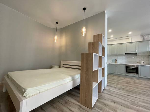 istock modern living room with white bed 1334456833